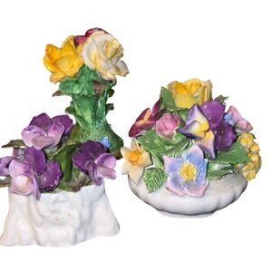 Aynsley Coalport Crown Bone China Floral Figurines Set Of 3 Hand-Painted England